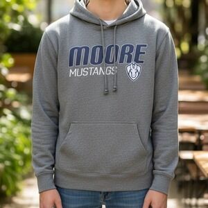 Moore Mustangs Grey Pullover Hoodie Sweatshirt Mens L Athletic